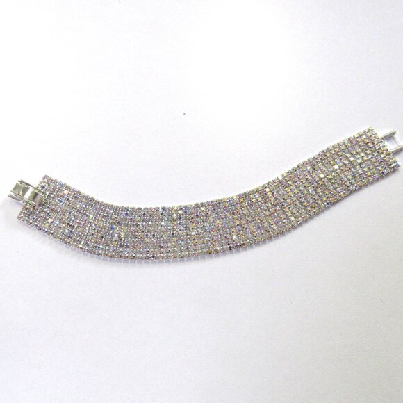 Silver Iridescent Rhinestone Sparkle Bracelet Evening Wedding Formal - Picture 3 of 4